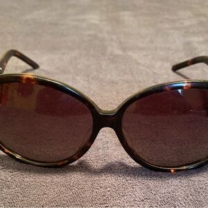 Vintage 90s Oval Sunglasses Tortoiseshell Burgundy Lens Gold Zodiac Side Accents